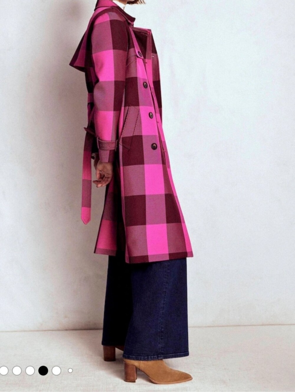 Boden Cheltenham Pink and Burgundy Plaid Trench Coat - Size 14R - Picture 3 of 16